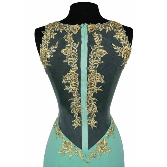 Spandex SHEER Embroidery Sequins Lace bodice Long Evening Gown prom dress - Picture 4 of 5